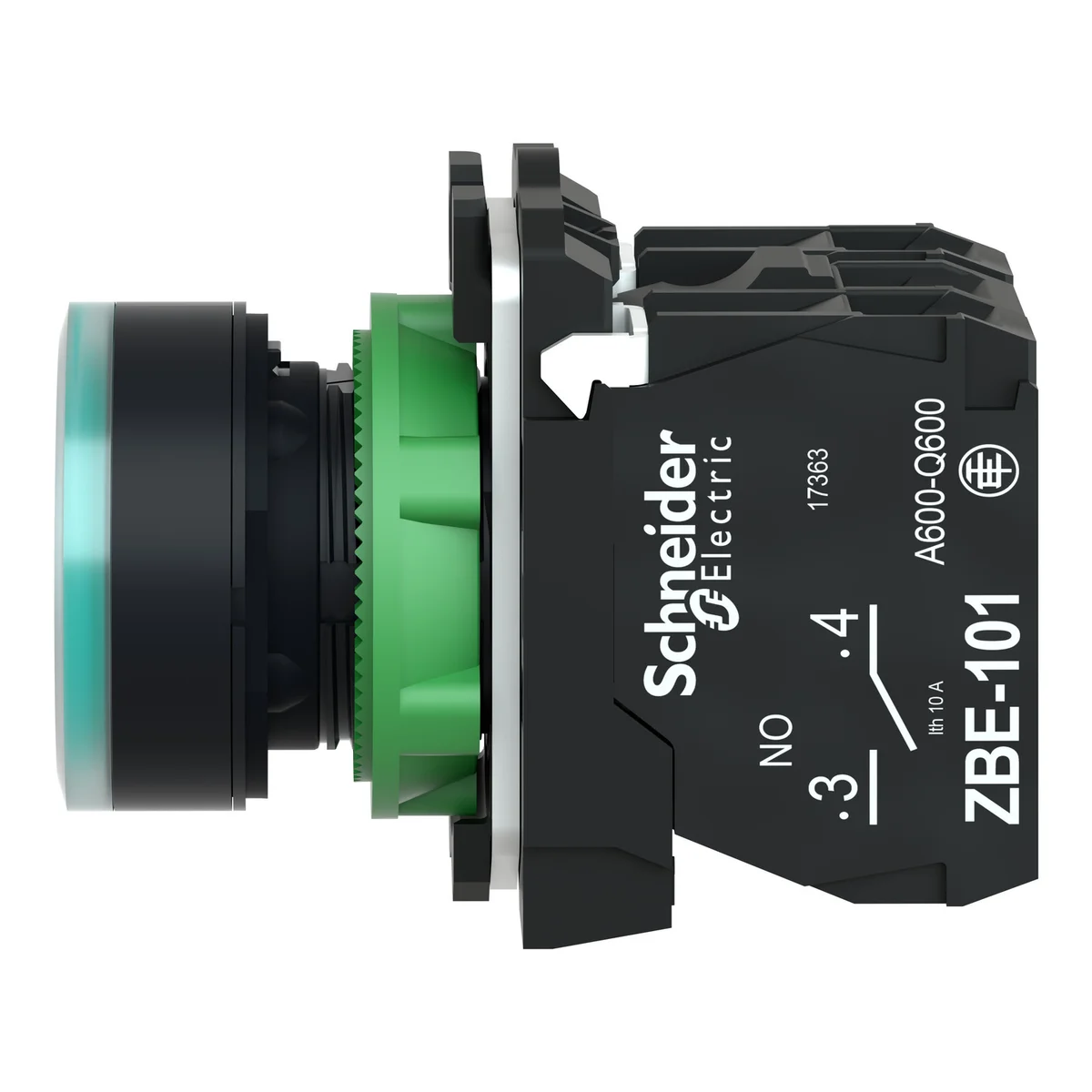 green flush complete illum pushbutton Ø22 spring return 1NO+1NC 250V 3