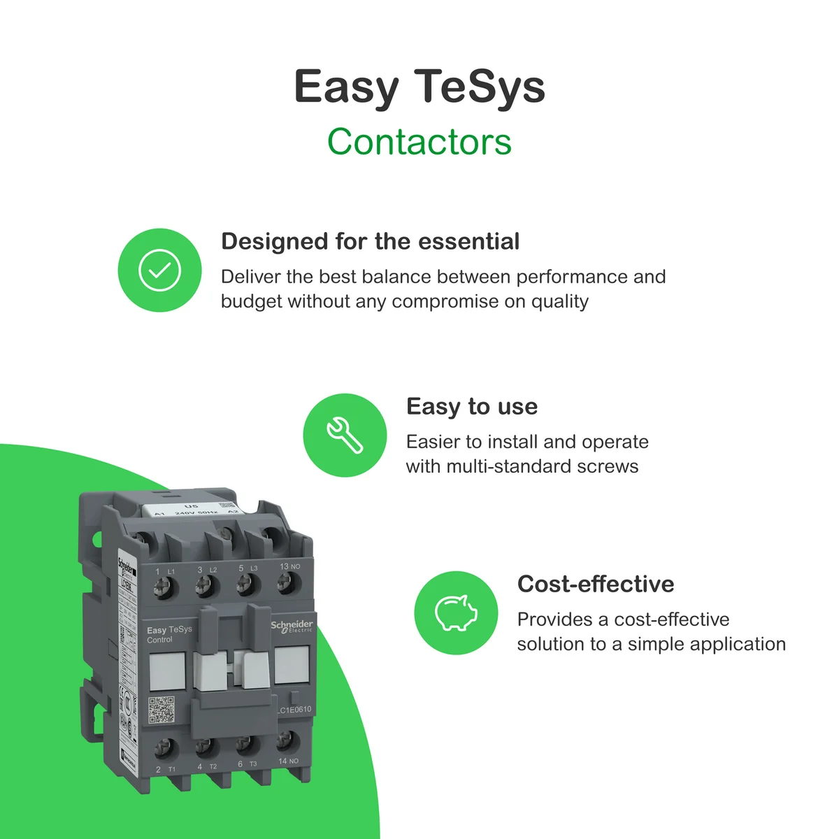 Easy TeSys contactor 3P(3 NO) - AC-3 - <= 440 V 18A - 220 V AC coil 4
