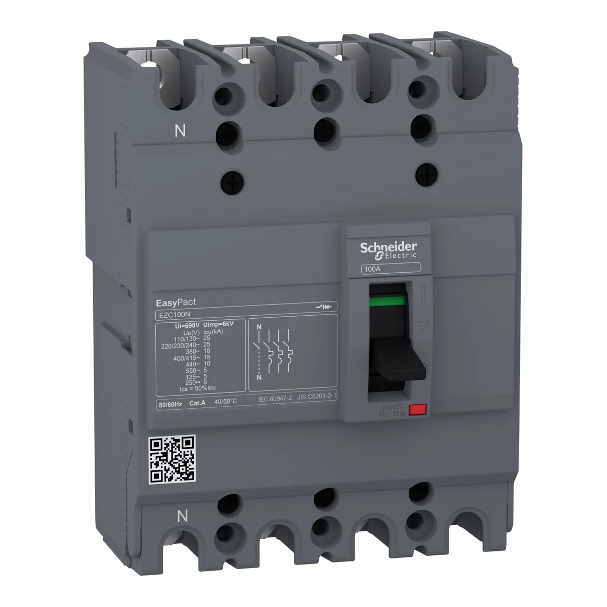 circuit breaker Easypact EZC100N - TMD - 25 A - 4 poles 3d