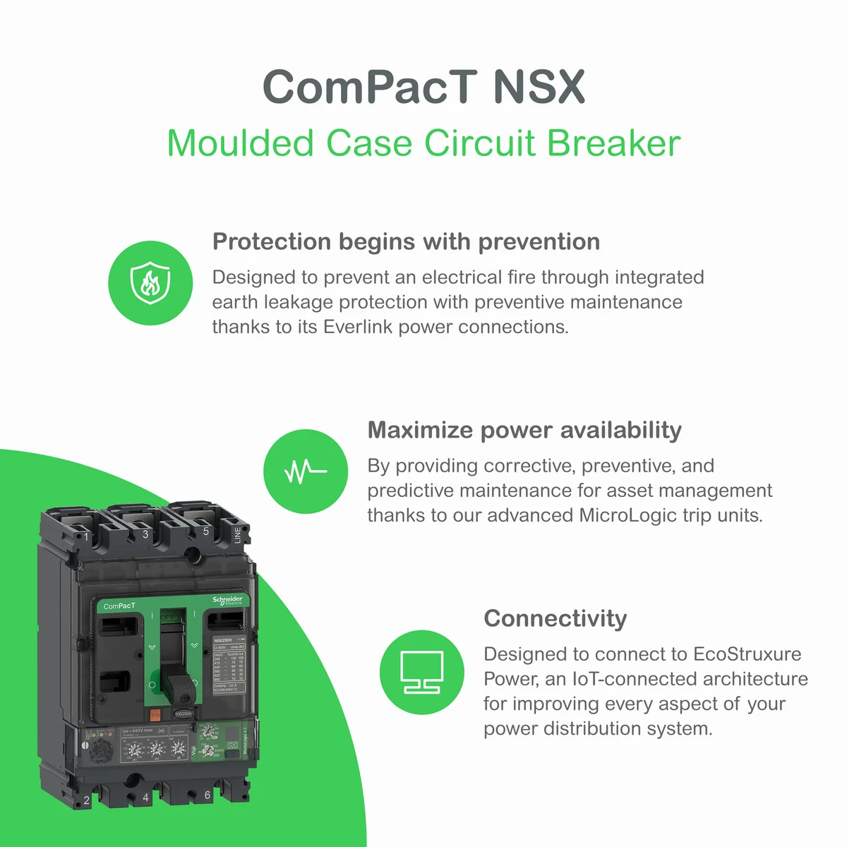 Circuit breaker ComPacT NSX100H, 70kA at 415VAC, TMD trip unit 16A, 3 poles 3d 5