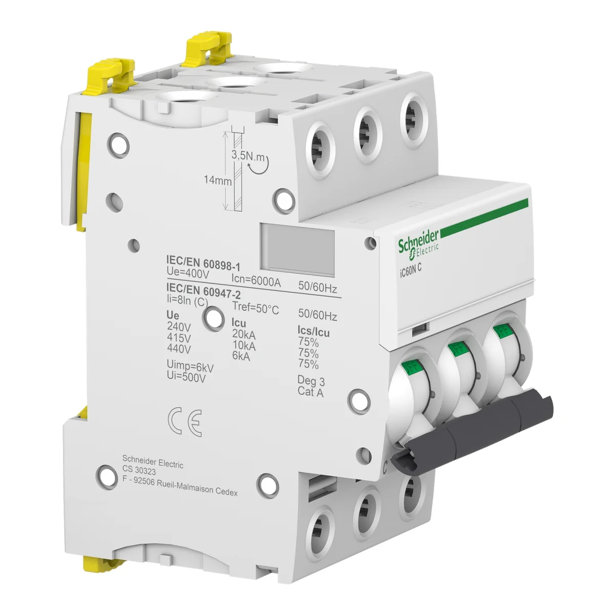 iC60N - miniature circuit breaker - 3P - 63A - C curve 2