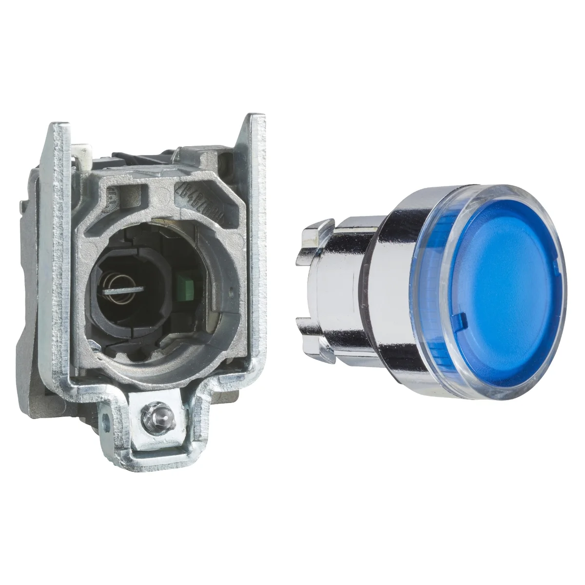 Blue flush complete illum pushbutton Ø22 - 1NO + 1NC