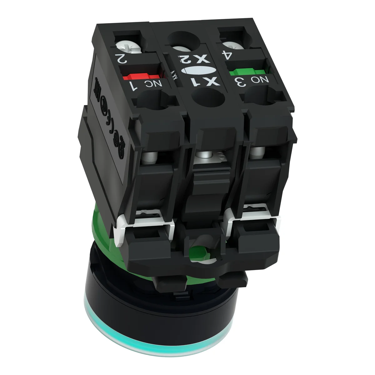 green flush complete illum pushbutton Ø22 spring return 1NO+1NC 250V 4
