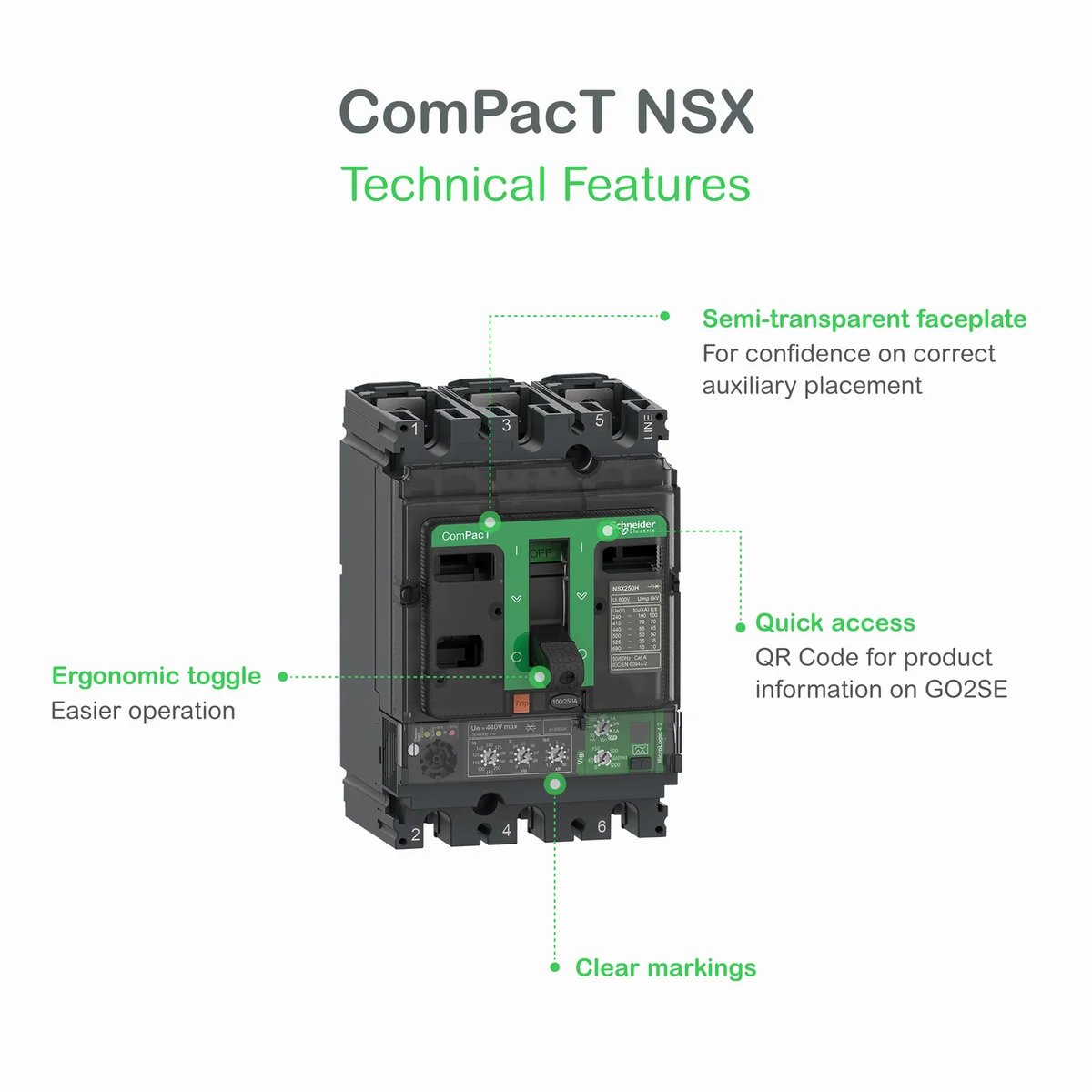 Circuit breaker ComPacT NSX100H, 70kA at 415VAC, TMD trip unit 16A, 3 poles 3d 4