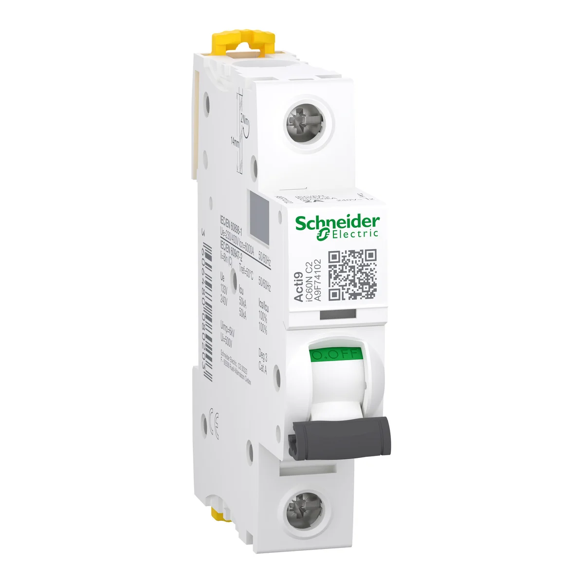 iC60N - miniature circuit breaker - 1P - 2A - C curve