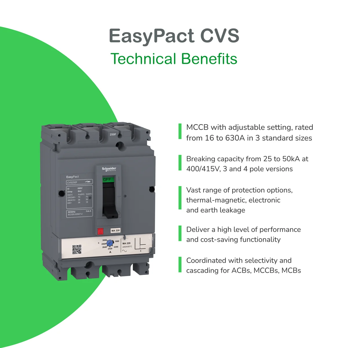 Easypact CVS - CVS100B TM100D circuit breaker - 3P/3d 3