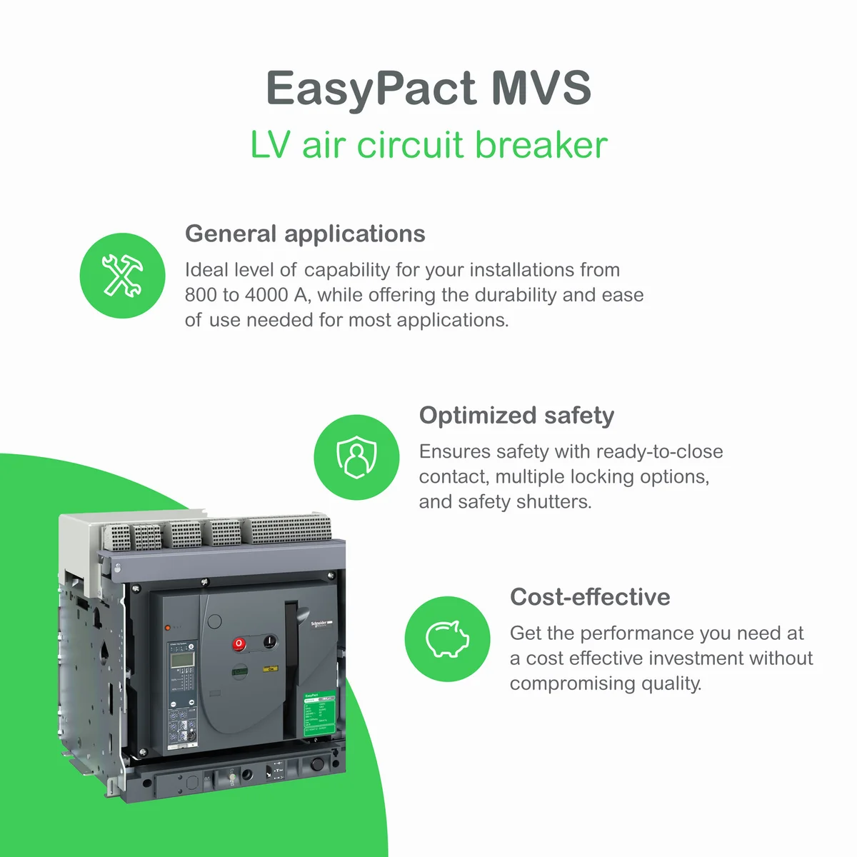 EasyPact MVS - Air Circuit Breaker, 4 Poles, 3200A, 50kA, MF, ETA2I, Fixed, Manual With Current Metering 5
