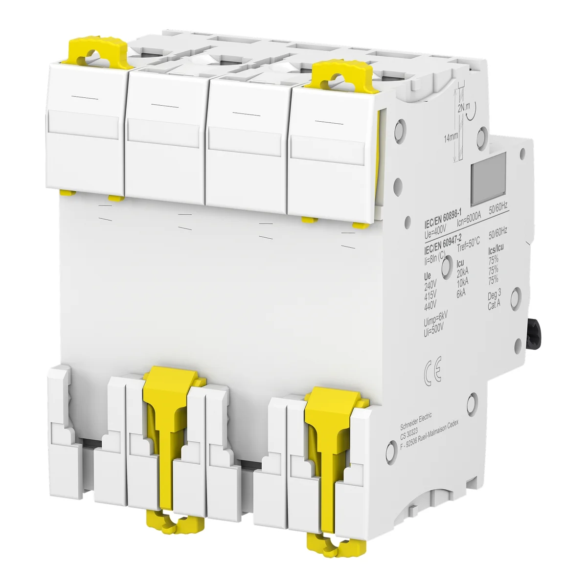 iC60N - miniature circuit breaker - 4P - 20A - C curve 4