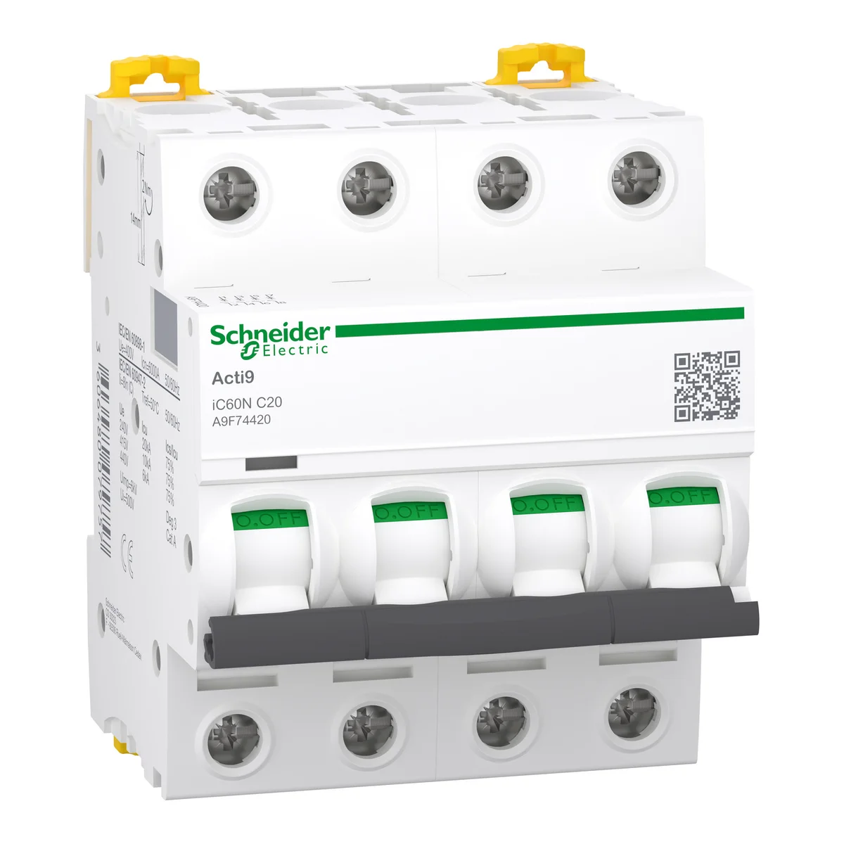 iC60N - miniature circuit breaker - 4P - 20A - C curve