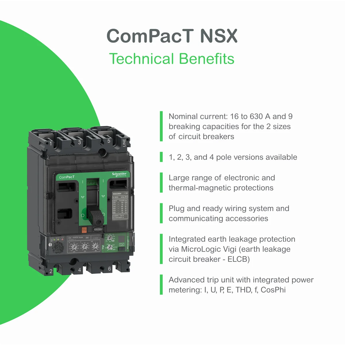 Circuit breaker ComPacT NSX400N, 50kA at 415VAC, MicroLogic 2.3 trip unit 400A, 3 poles 3d 3