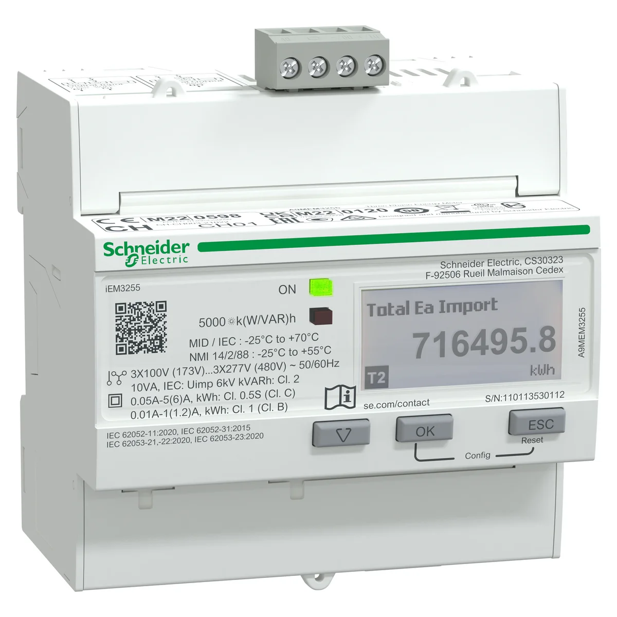 iEM3255 Energy Meter - CT - Modbus - 1 digital I - 1 digital O - multi-tariff - MID 2