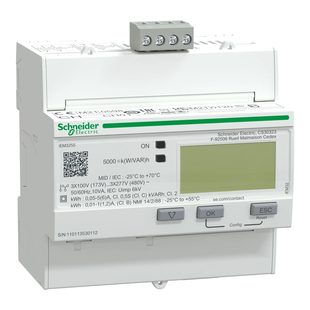 iEM3255 Energy Meter - CT - Modbus - 1 digital I - 1 digital O - multi-tariff - MID